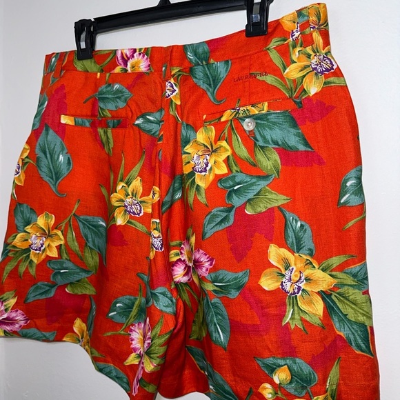 VINTAGE 100% linen Lauren Ralph Lauren Floral Red Women's Shorts - Picture 7 of 13